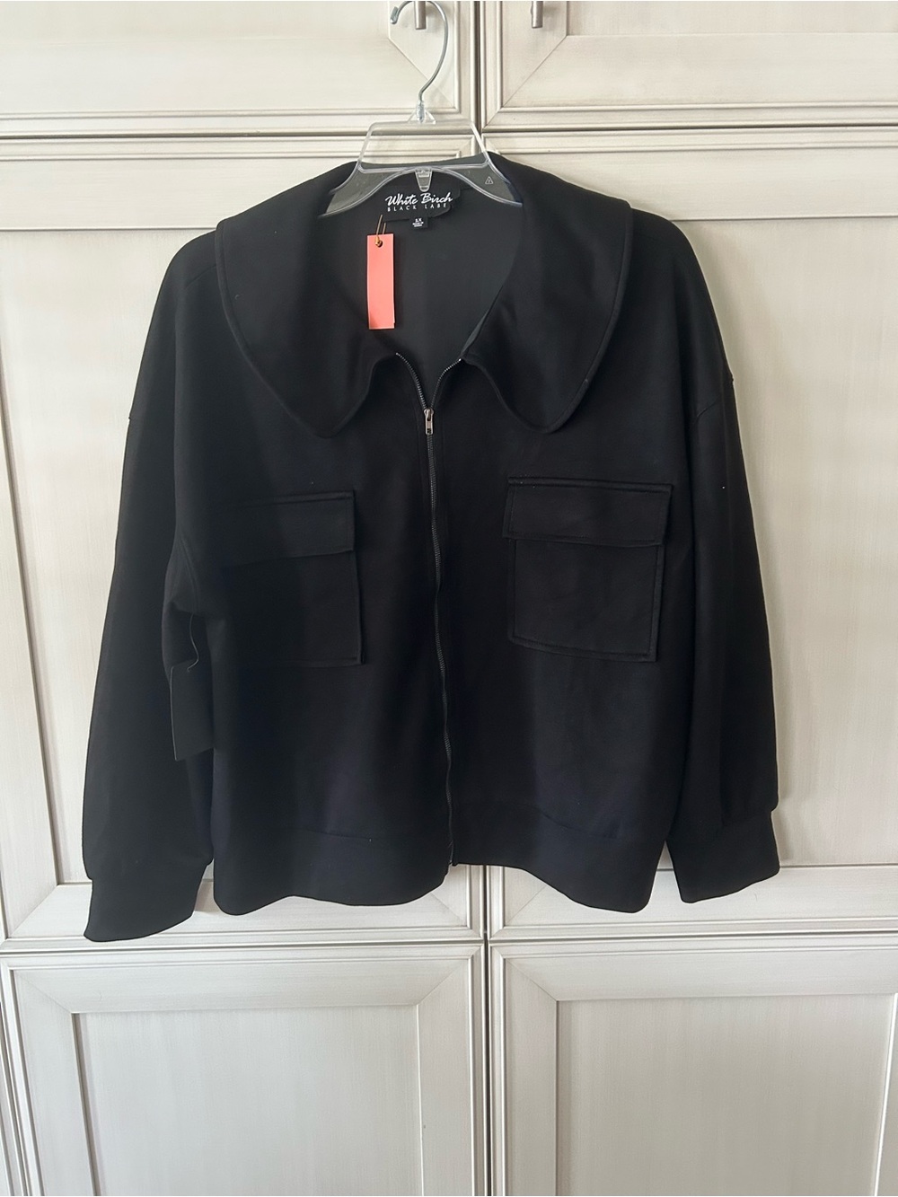 white birch Black Zip-Front Utility Jacket with Flap Pockets
